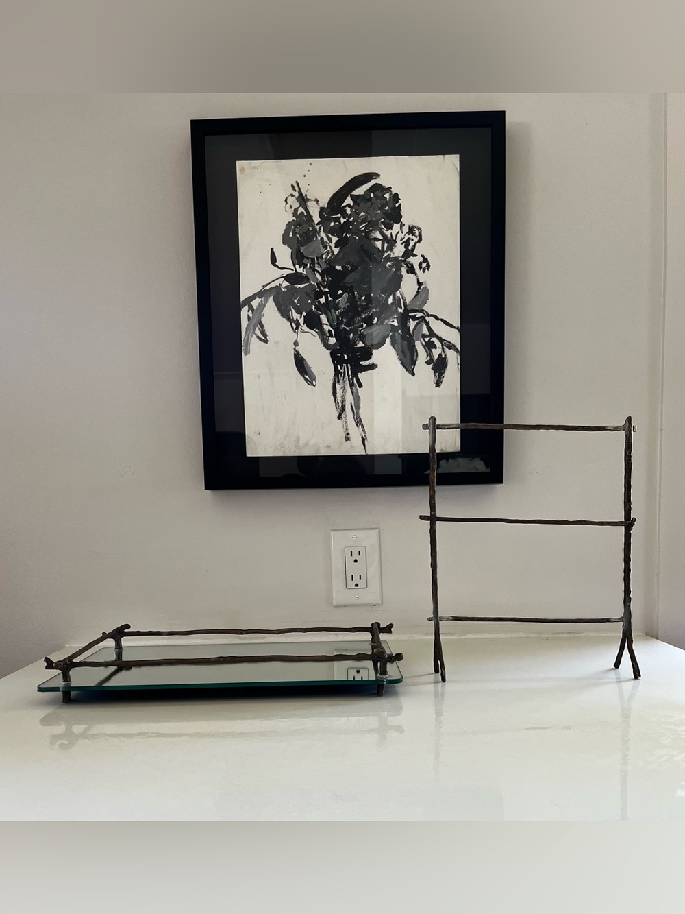 Metal Twig Jewelry Stand & Glass Tray Set in Bronze